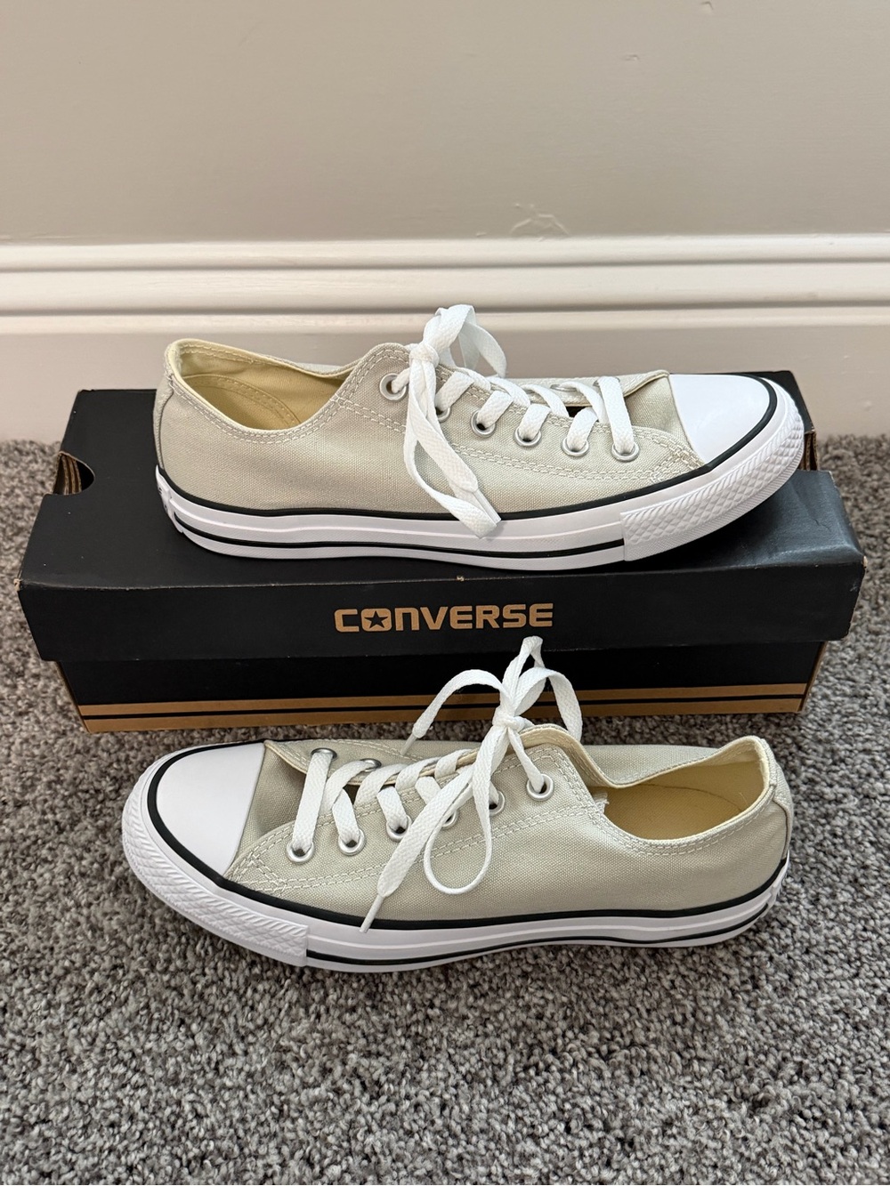 Converse Women's Low Top Canvas Sneakers in Light Beige and White